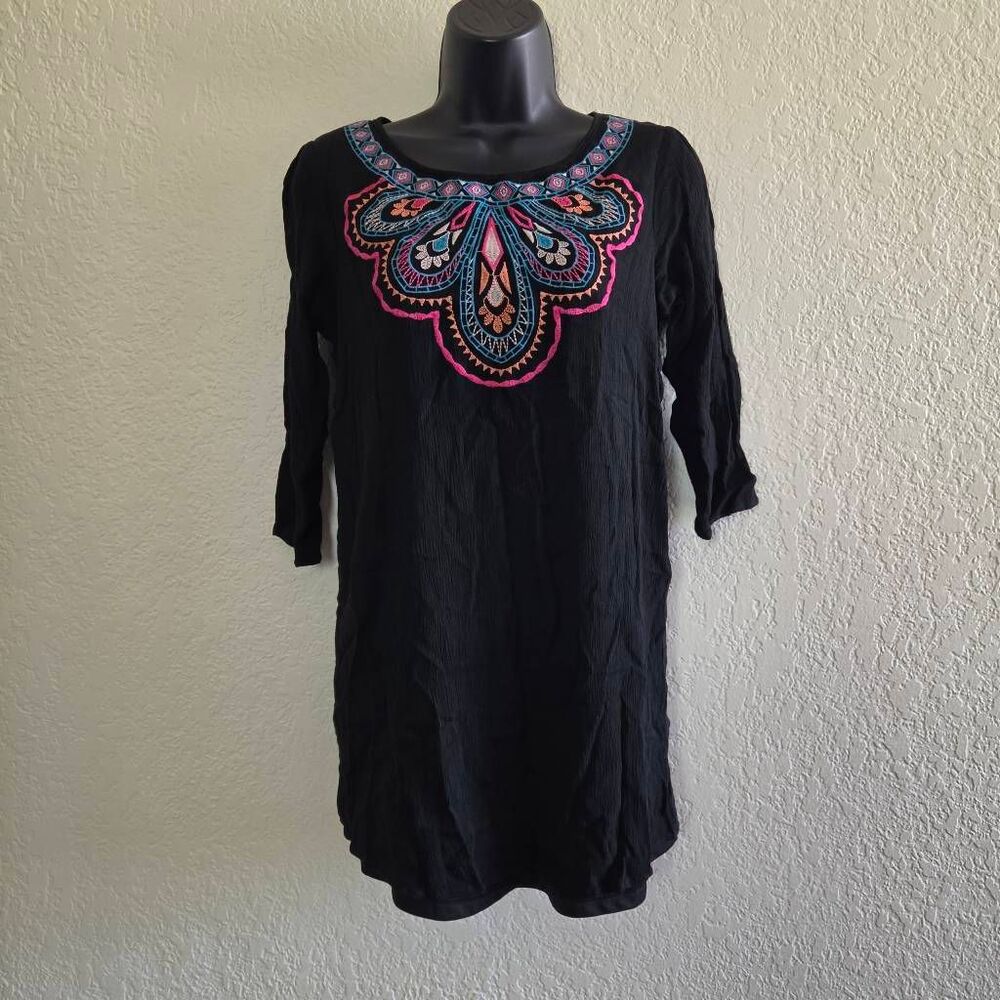 Flying Tomato Black ¾ Sleeve Embroidered Mini Dress